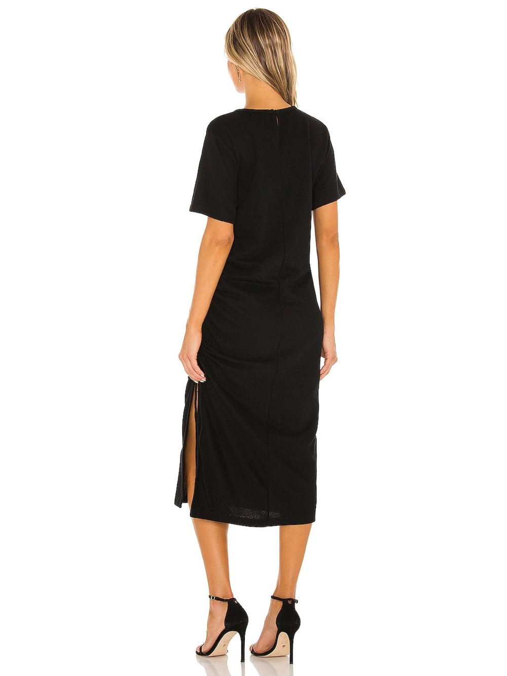 Line & Dot Ratha Ribbed Midi Dress Black Drawstring Side Slit Large - Picture 4 of 14